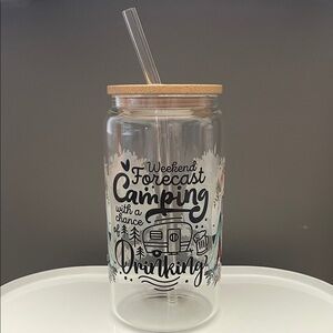 Glass Camping Tumbler with Bamboo Lid and Straw